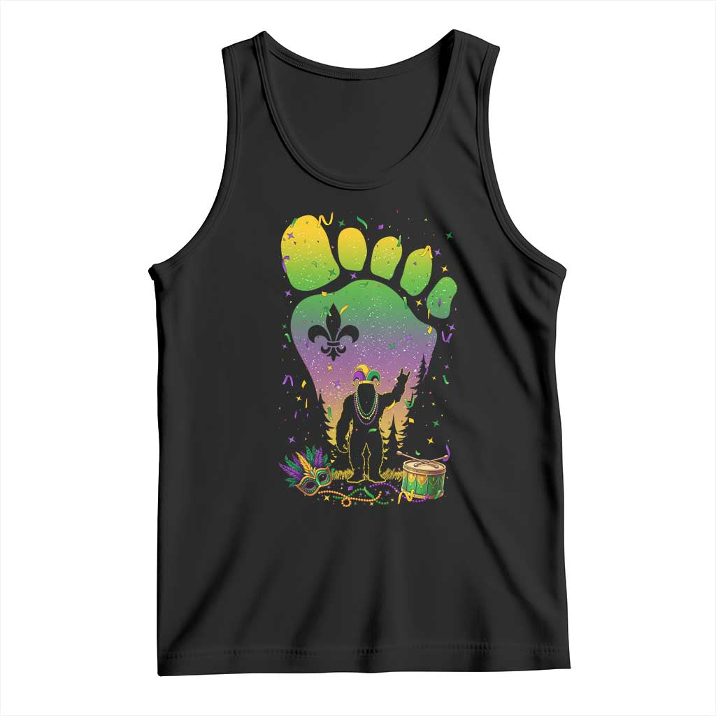 Mardi Gras Bigfoot Tank Top Sasquatch Forest Footprint Carnival Party TS14 Black Print Your Wear