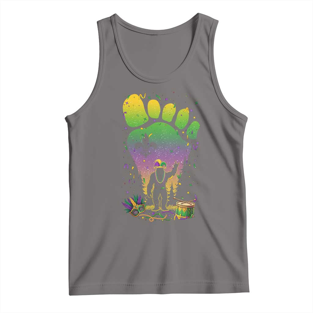 Mardi Gras Bigfoot Tank Top Sasquatch Forest Footprint Carnival Party TS14 Deep Heather Print Your Wear