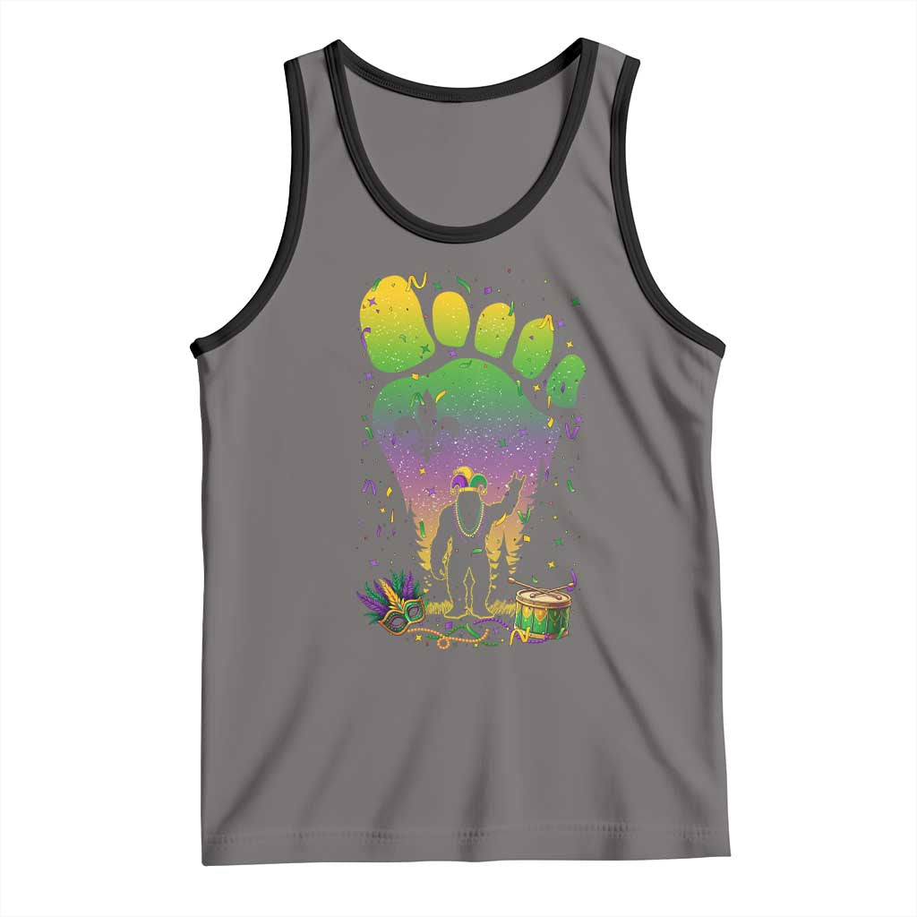 Mardi Gras Bigfoot Tank Top Sasquatch Forest Footprint Carnival Party TS14 Deep Heather Black Print Your Wear