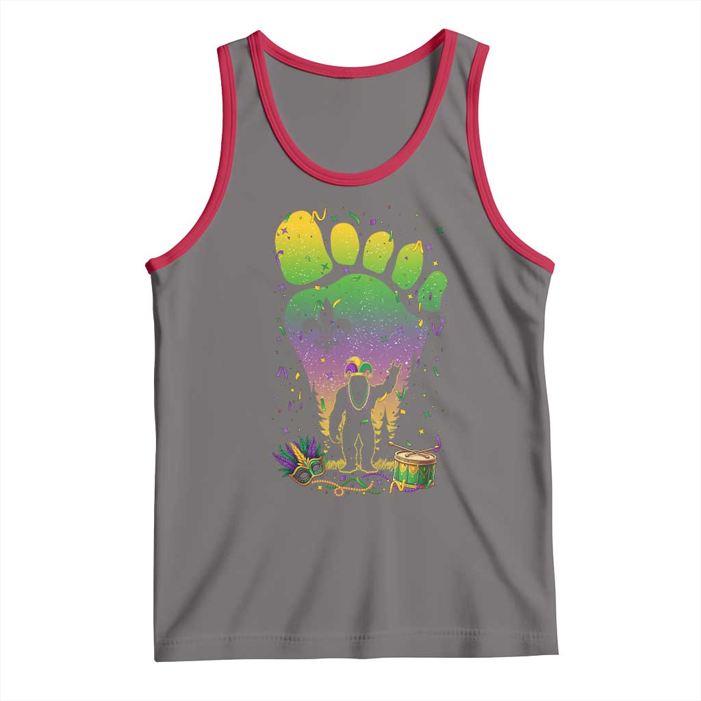 Mardi Gras Bigfoot Tank Top Sasquatch Forest Footprint Carnival Party TS14 Deep Heather Red Print Your Wear