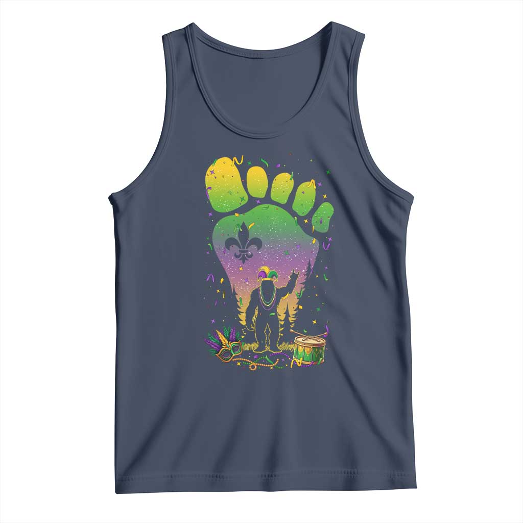Mardi Gras Bigfoot Tank Top Sasquatch Forest Footprint Carnival Party TS14 Navy Print Your Wear