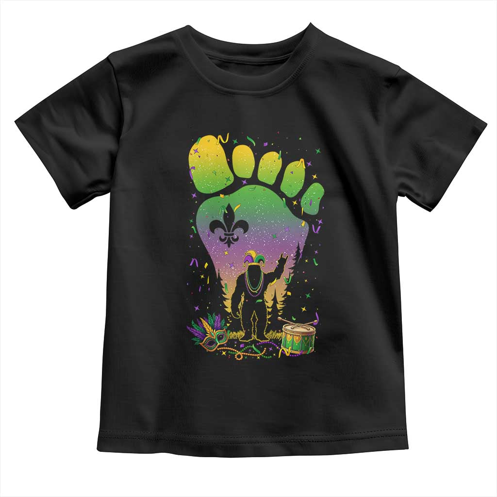 Mardi Gras Bigfoot Toddler T Shirt Sasquatch Forest Footprint Carnival Party TS14 Black Print Your Wear