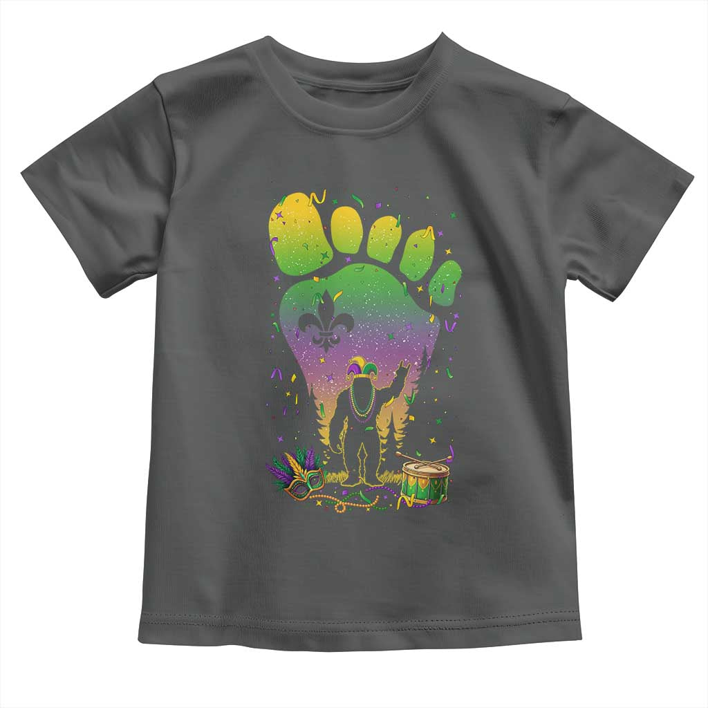 Mardi Gras Bigfoot Toddler T Shirt Sasquatch Forest Footprint Carnival Party TS14 Dark Heather Print Your Wear