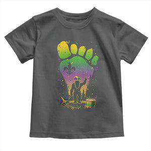 Mardi Gras Bigfoot Toddler T Shirt Sasquatch Forest Footprint Carnival Party TS14 Dark Heather Print Your Wear