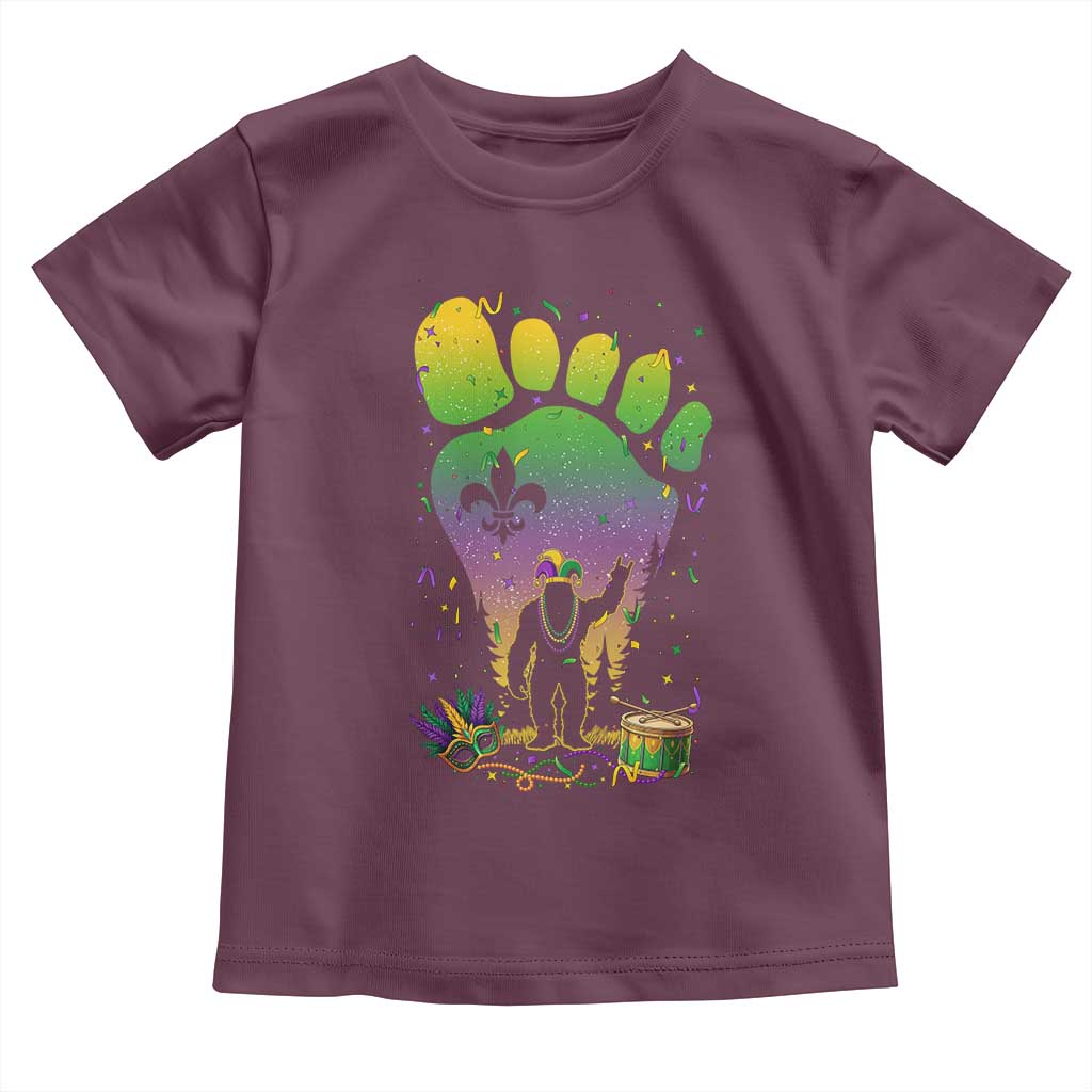 Mardi Gras Bigfoot Toddler T Shirt Sasquatch Forest Footprint Carnival Party TS14 Maroon Print Your Wear