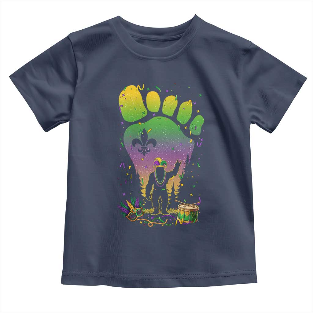 Mardi Gras Bigfoot Toddler T Shirt Sasquatch Forest Footprint Carnival Party TS14 Navy Print Your Wear