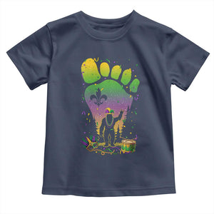 Mardi Gras Bigfoot Toddler T Shirt Sasquatch Forest Footprint Carnival Party TS14 Navy Print Your Wear