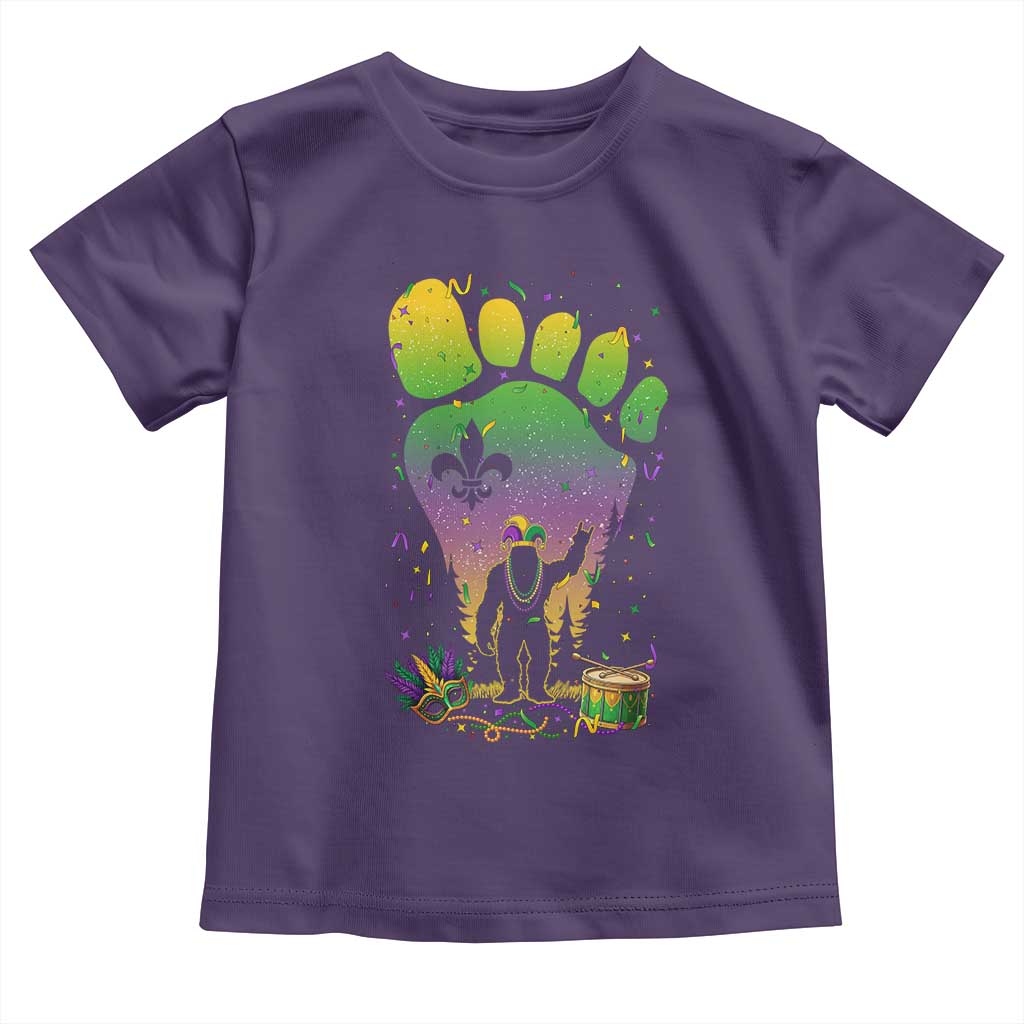 Mardi Gras Bigfoot Toddler T Shirt Sasquatch Forest Footprint Carnival Party TS14 Purple Print Your Wear