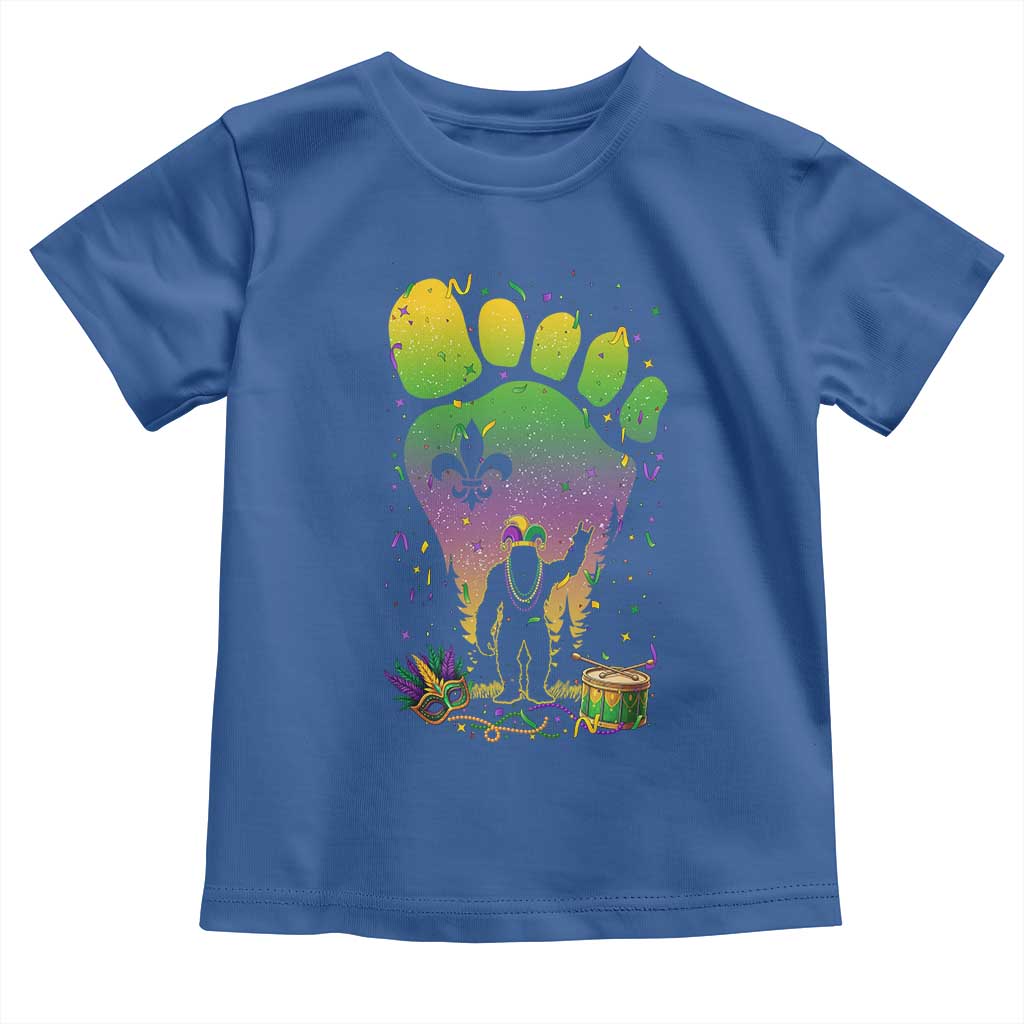 Mardi Gras Bigfoot Toddler T Shirt Sasquatch Forest Footprint Carnival Party TS14 Royal Blue Print Your Wear