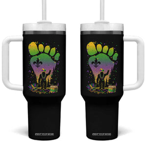 Mardi Gras Bigfoot Tumbler With Handle Sasquatch Forest Footprint Carnival Party TS14 One Size: 40 oz Black Print Your Wear