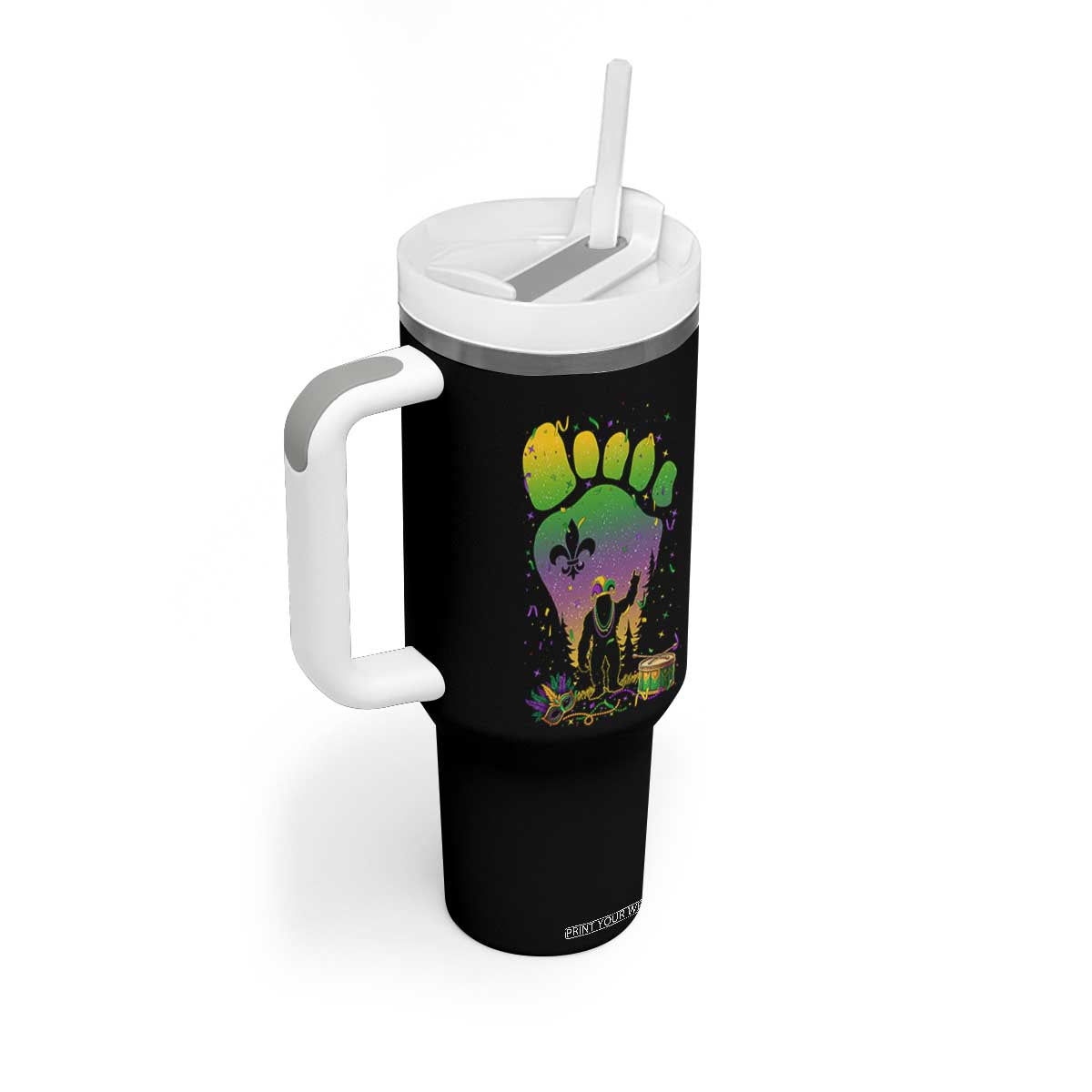 Mardi Gras Bigfoot Tumbler With Handle Sasquatch Forest Footprint Carnival Party TS14 Print Your Wear