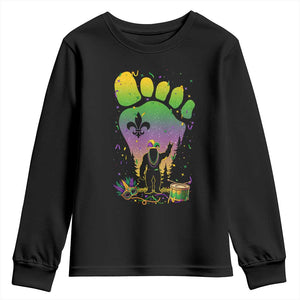 Mardi Gras Bigfoot Youth Sweatshirt Sasquatch Forest Footprint Carnival Party TS14 Black Print Your Wear