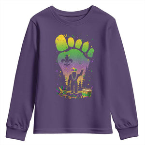 Mardi Gras Bigfoot Youth Sweatshirt Sasquatch Forest Footprint Carnival Party TS14 Purple Print Your Wear