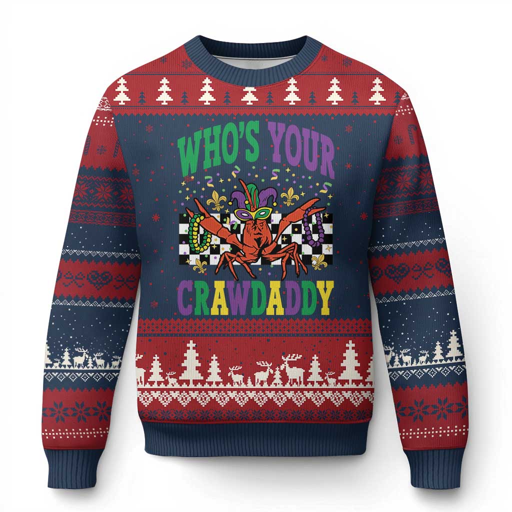 Mardi Gras Crawfish Ugly Christmas Sweater Who Is Your Crawdaddy TS14 Navy Red Print Your Wear