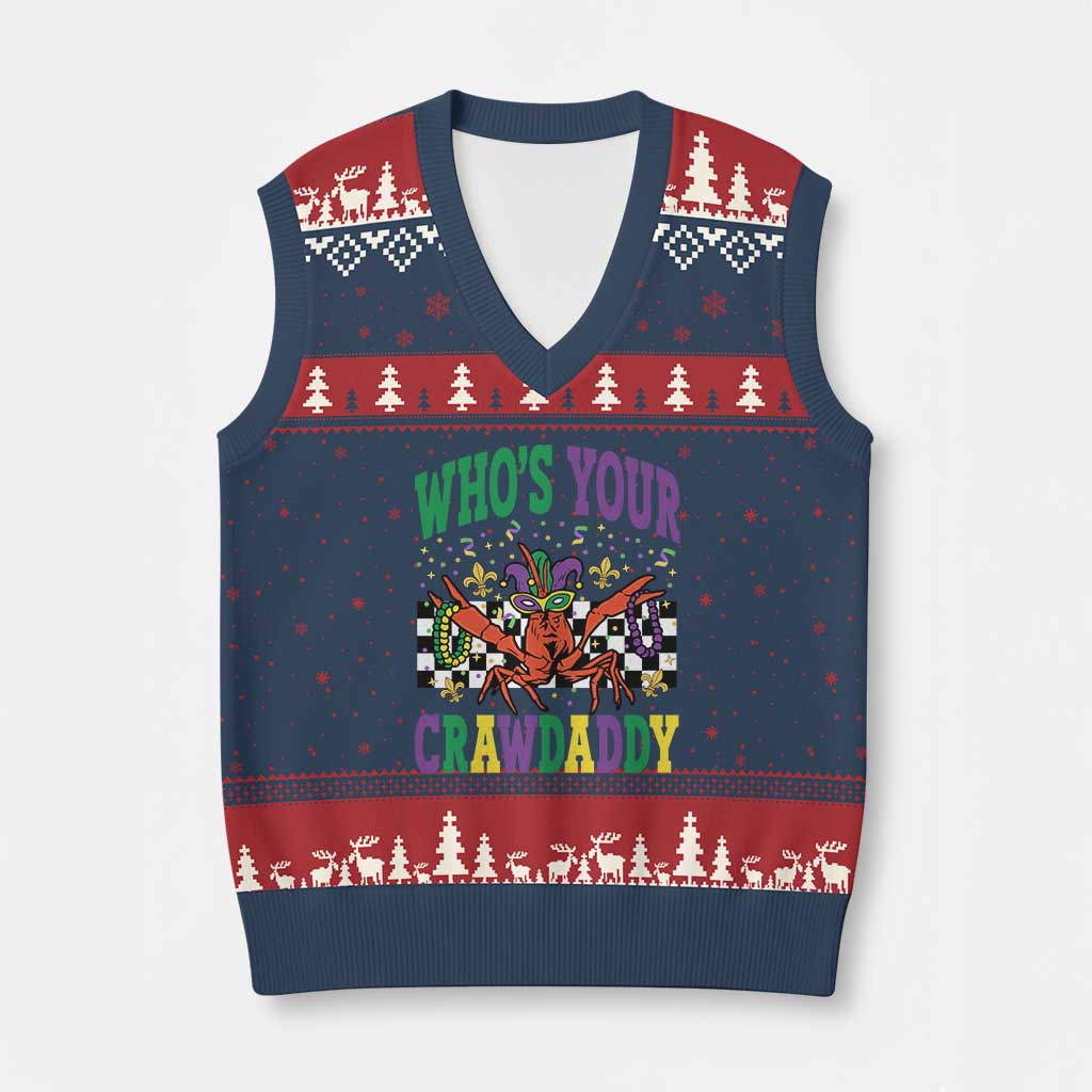 Mardi Gras Crawfish V-Neck Knit Sweater Vest Who Is Your Crawdaddy TS14 Navy Red Print Your Wear