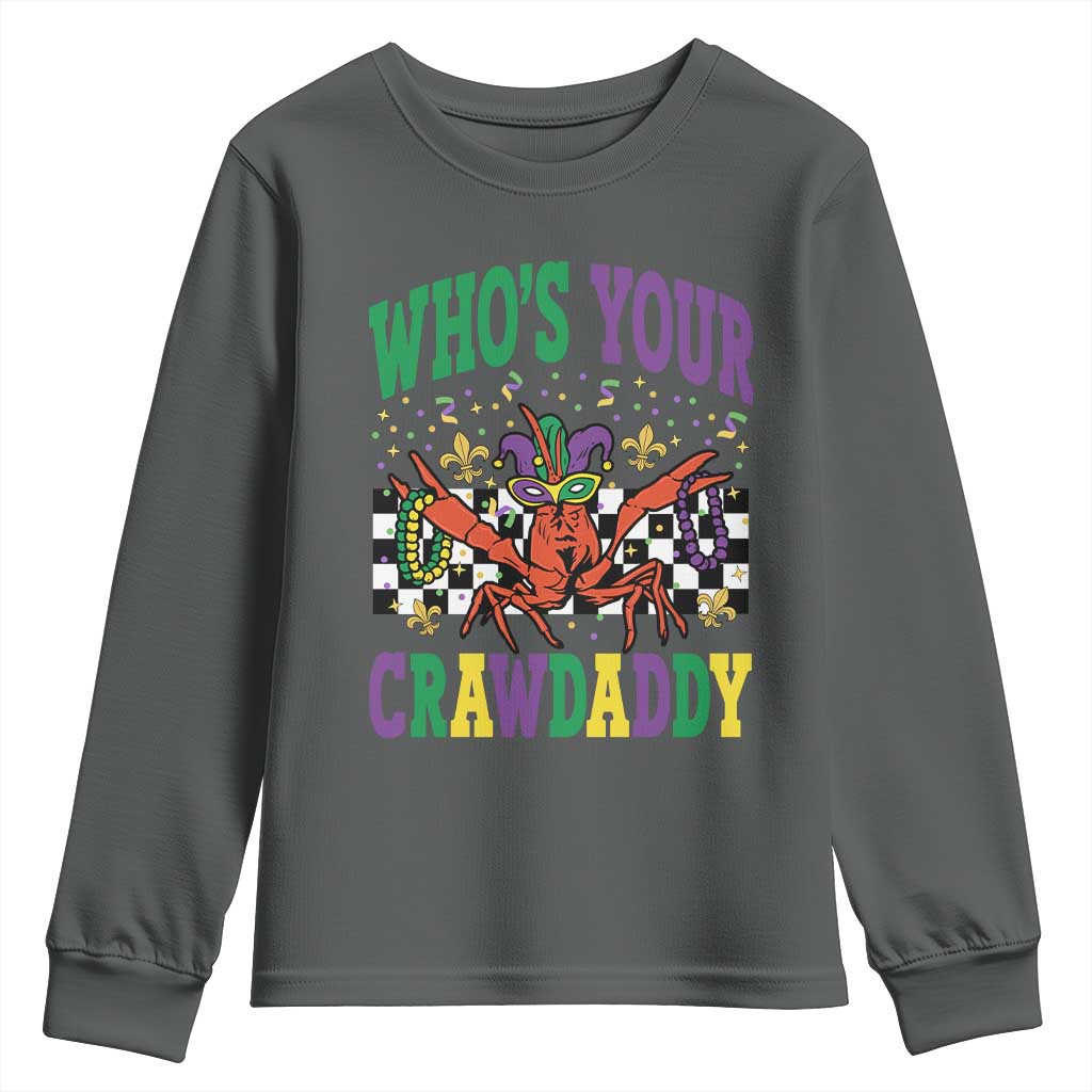 Mardi Gras Crawfish Youth Sweatshirt Who Is Your Crawdaddy TS14 Dark Heather Print Your Wear