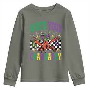 Mardi Gras Crawfish Youth Sweatshirt Who Is Your Crawdaddy TS14 Military Green Print Your Wear