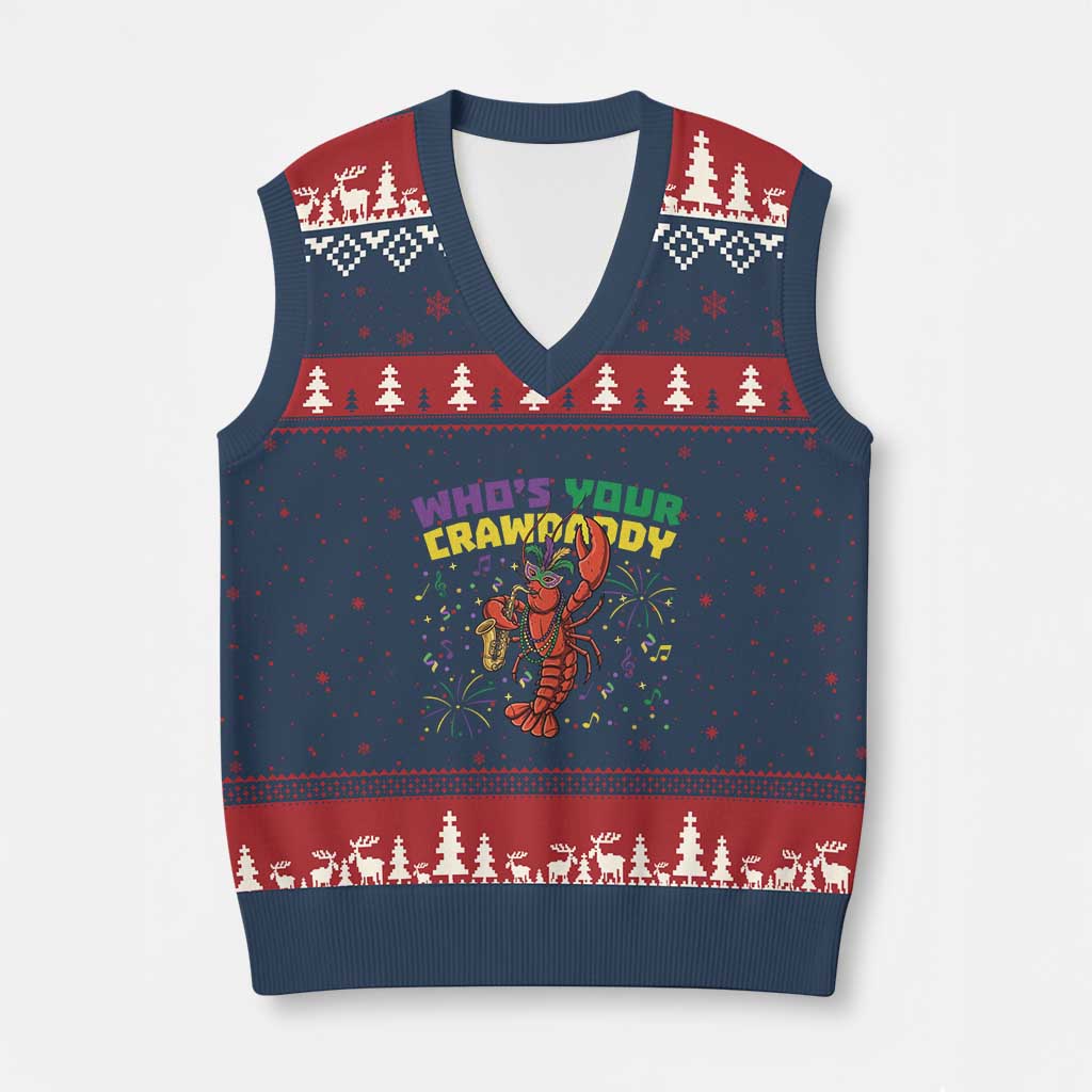 Mardi Gras Crawfish V-Neck Knit Sweater Vest Who Is Your Crawdaddy Carnival Party TS14 Navy Red Print Your Wear