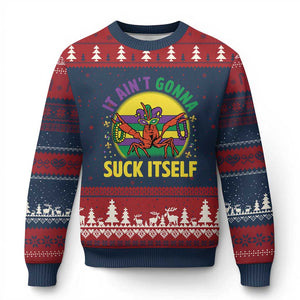 Mardi Gras Crawfish Ugly Christmas Sweater It Ain't Gonna Suck Itself TS14 Navy Red Print Your Wear