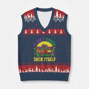 Mardi Gras Crawfish V-Neck Knit Sweater Vest It Ain't Gonna Suck Itself TS14 Navy Red Print Your Wear
