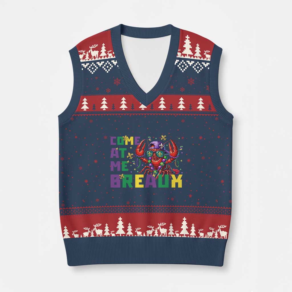 Mardi Gras Crawfish V-Neck Knit Sweater Vest Come At Me Breaux TS14 Navy Red Print Your Wear