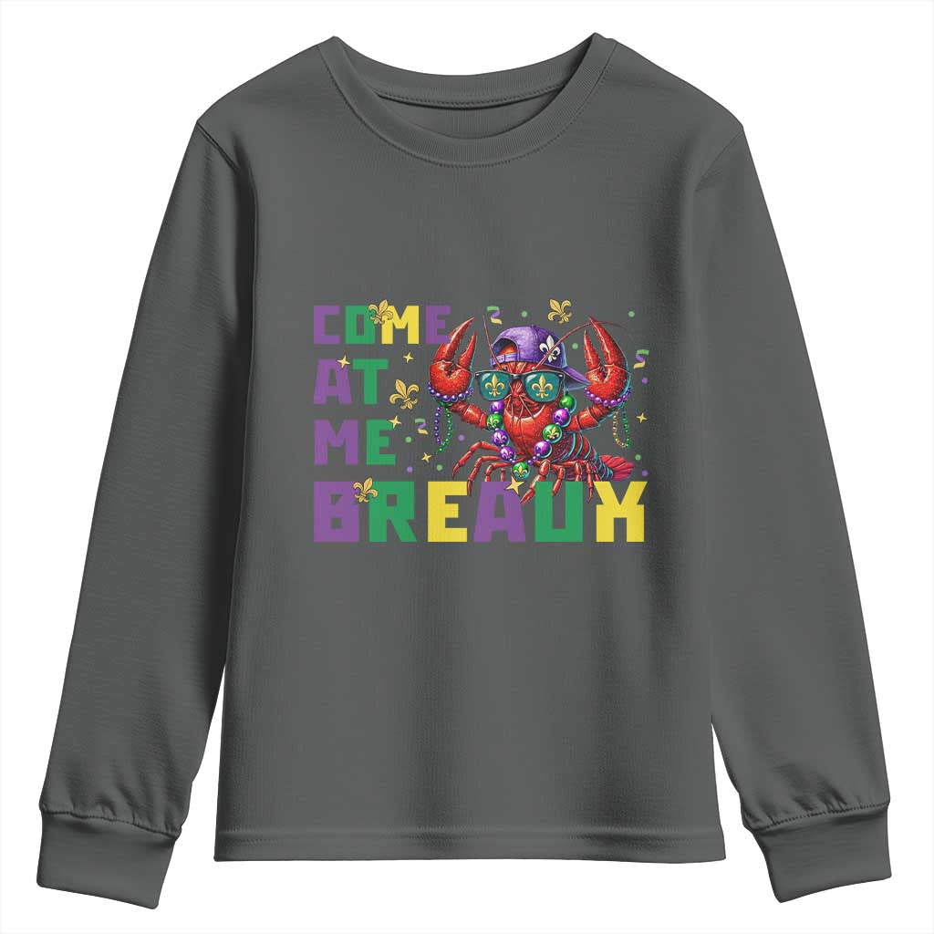 Mardi Gras Crawfish Youth Sweatshirt Come At Me Breaux TS14 Dark Heather Print Your Wear