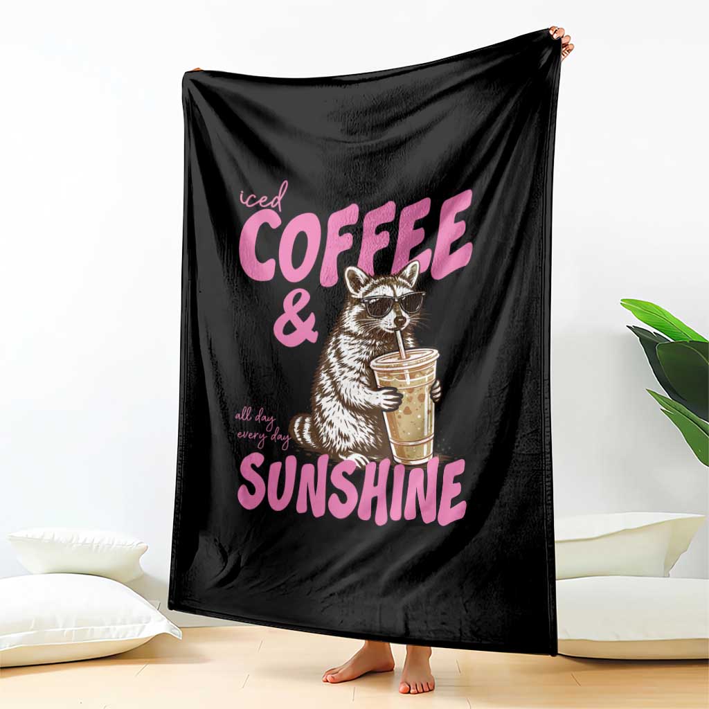 Iced Coffee and Sunshine Throw Blanket Funny Raccoon Summer Coffee Lover Gift TS14 Print Your Wear