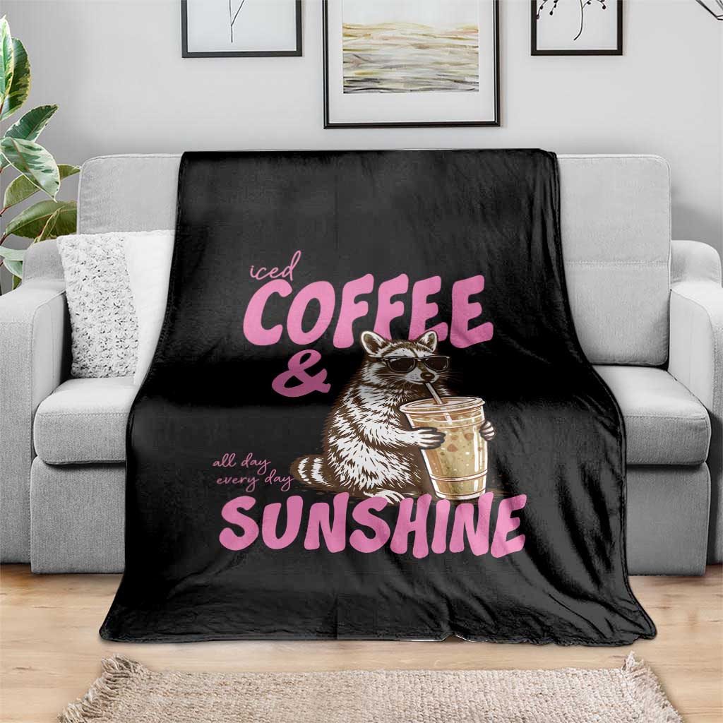 Iced Coffee and Sunshine Throw Blanket Funny Raccoon Summer Coffee Lover Gift TS14 Print Your Wear