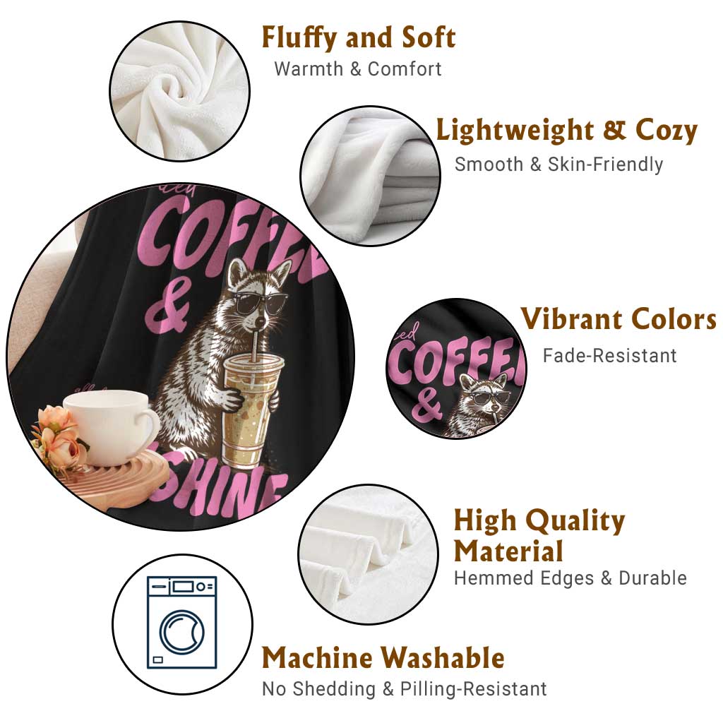 Iced Coffee and Sunshine Throw Blanket Funny Raccoon Summer Coffee Lover Gift TS14 Print Your Wear