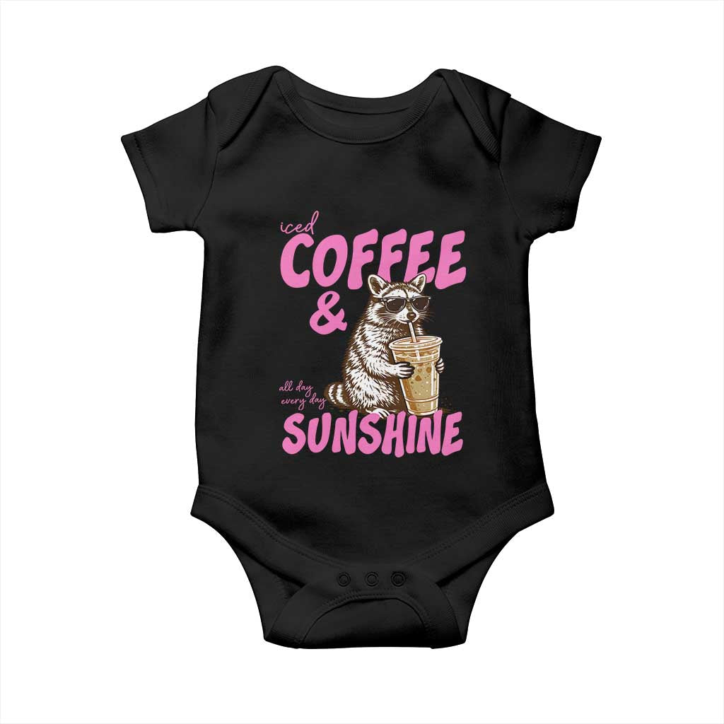 Iced Coffee and Sunshine Baby Onesie Funny Raccoon Summer Coffee Lover Gift TS14 Black Print Your Wear