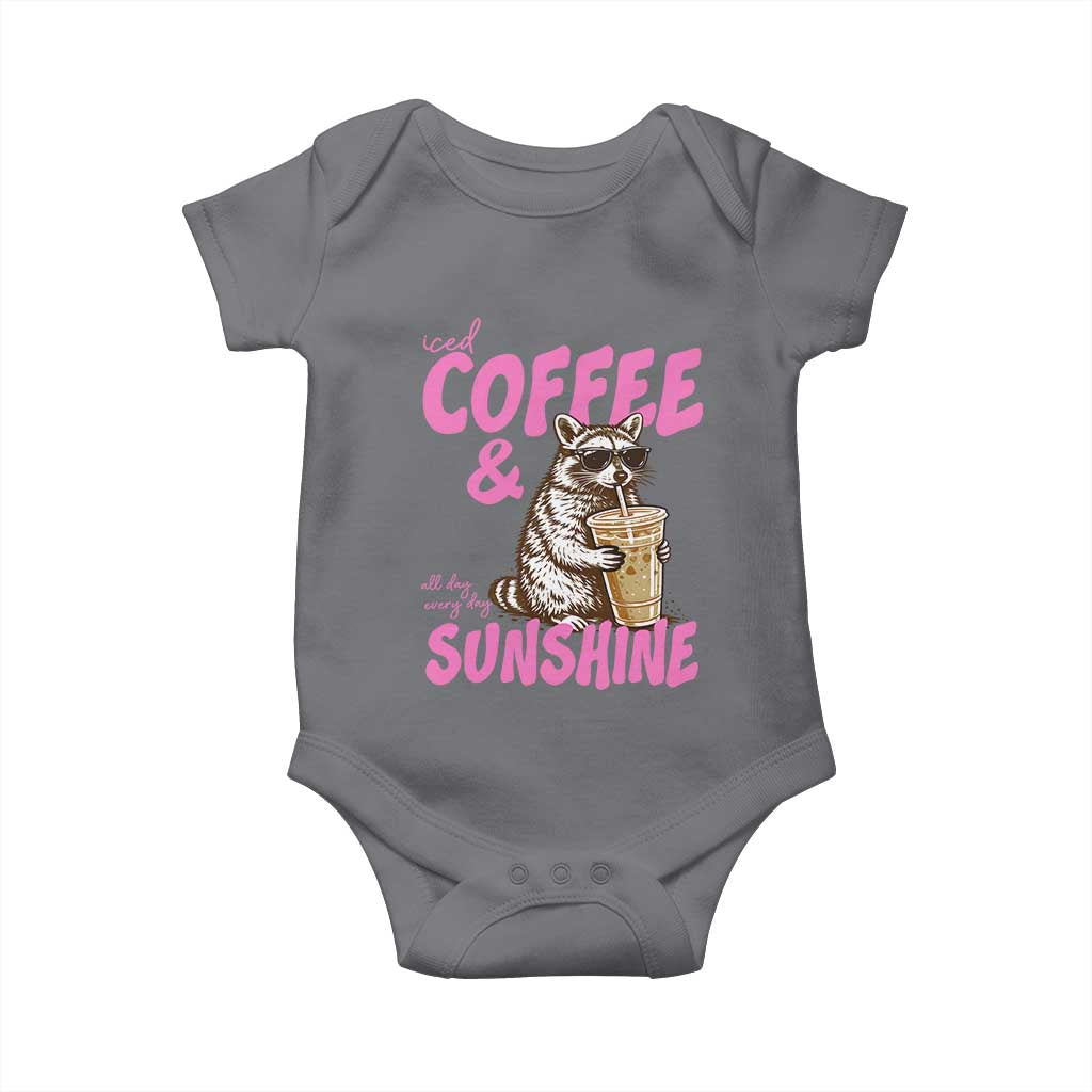Iced Coffee and Sunshine Baby Onesie Funny Raccoon Summer Coffee Lover Gift TS14 Charcoal Print Your Wear