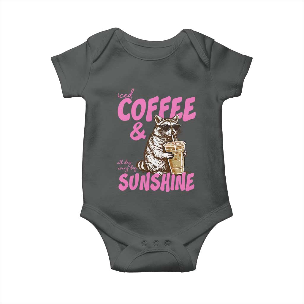 Iced Coffee and Sunshine Baby Onesie Funny Raccoon Summer Coffee Lover Gift TS14 Dark Heather Print Your Wear