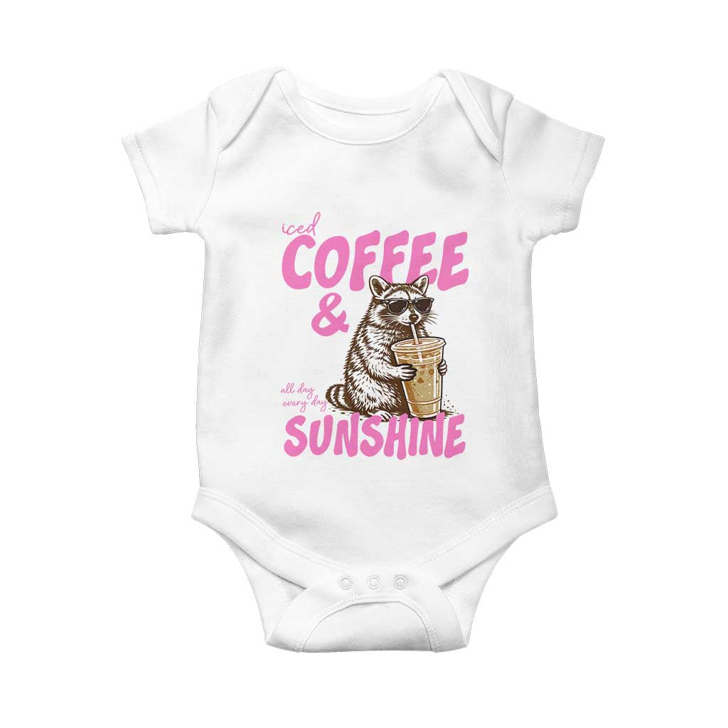 Iced Coffee and Sunshine Baby Onesie Funny Raccoon Summer Coffee Lover Gift TS14 White Print Your Wear