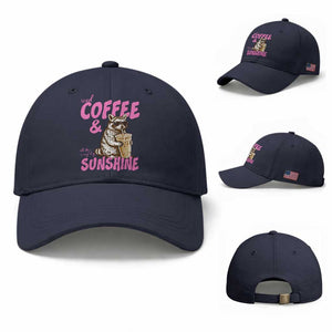 Iced Coffee and Sunshine Baseball Cap Funny Raccoon Summer Coffee Lover Gift TS14 Baseball Cap Universal Fit Navy Print Your Wear