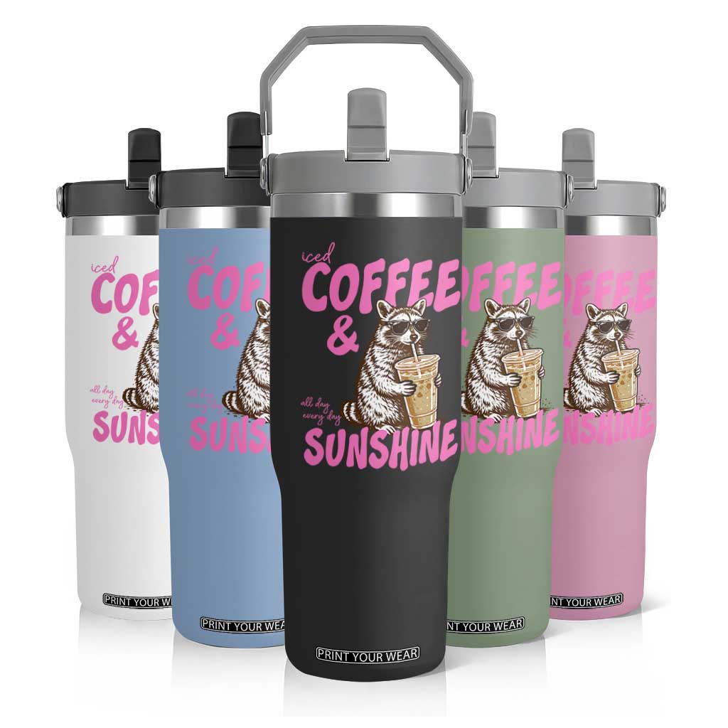 Iced Coffee and Sunshine Flip Straw Tumbler Funny Raccoon Summer Coffee Lover Gift TS14 Print Your Wear