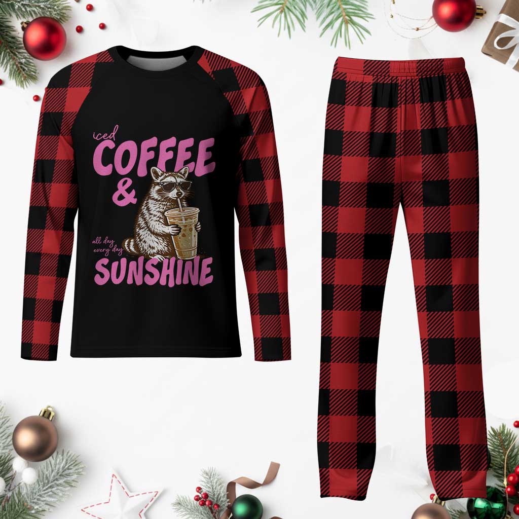 Iced Coffee and Sunshine Plaid Pajama Set Funny Raccoon Summer Coffee Lover Gift TS14 Buffalo Plaid Print Your Wear