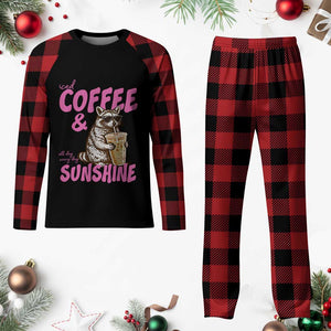 Iced Coffee and Sunshine Plaid Pajama Set Funny Raccoon Summer Coffee Lover Gift TS14 Buffalo Plaid Print Your Wear
