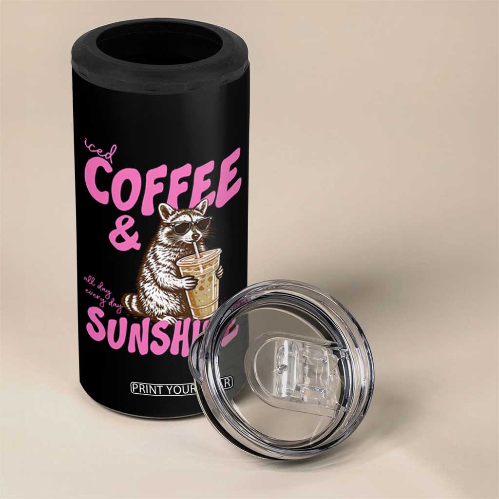 Iced Coffee and Sunshine 4 in 1 Can Cooler Tumbler Funny Raccoon Summer Coffee Lover Gift TS14 Print Your Wear