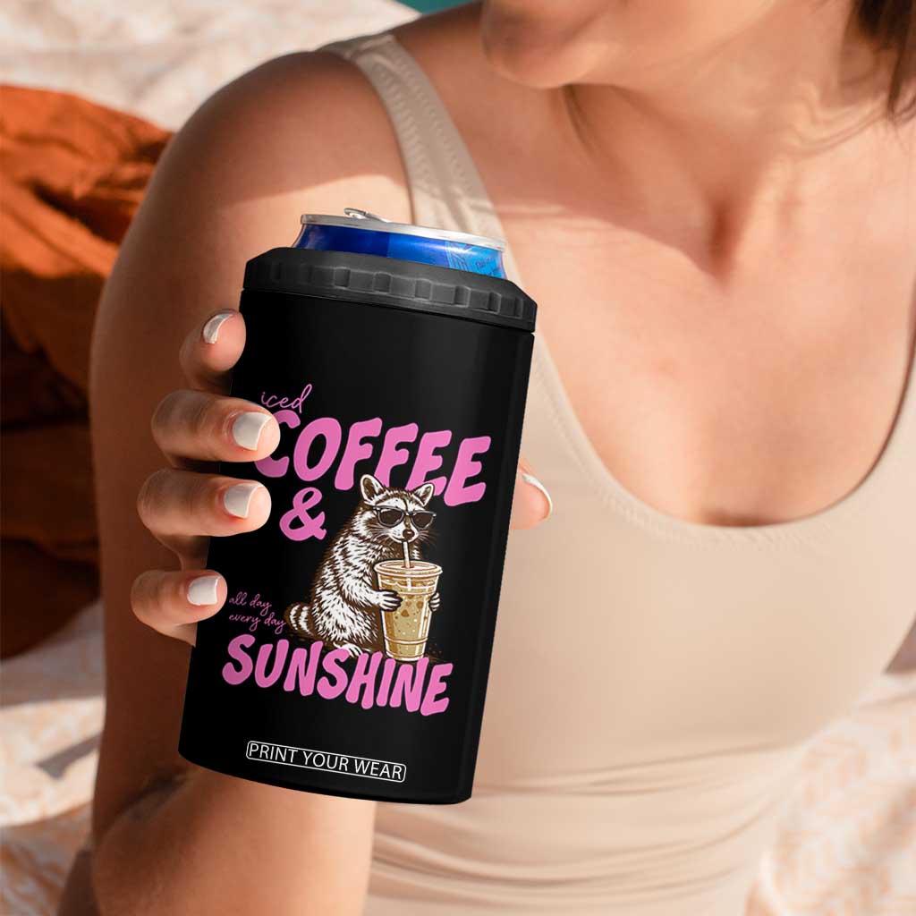 Iced Coffee and Sunshine 4 in 1 Can Cooler Tumbler Funny Raccoon Summer Coffee Lover Gift TS14 Print Your Wear