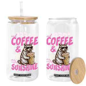 Iced Coffee and Sunshine Glass Can Funny Raccoon Summer Coffee Lover Gift TS14 Print Your Wear