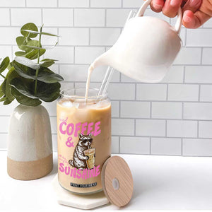 Iced Coffee and Sunshine Glass Can Funny Raccoon Summer Coffee Lover Gift TS14 Print Your Wear