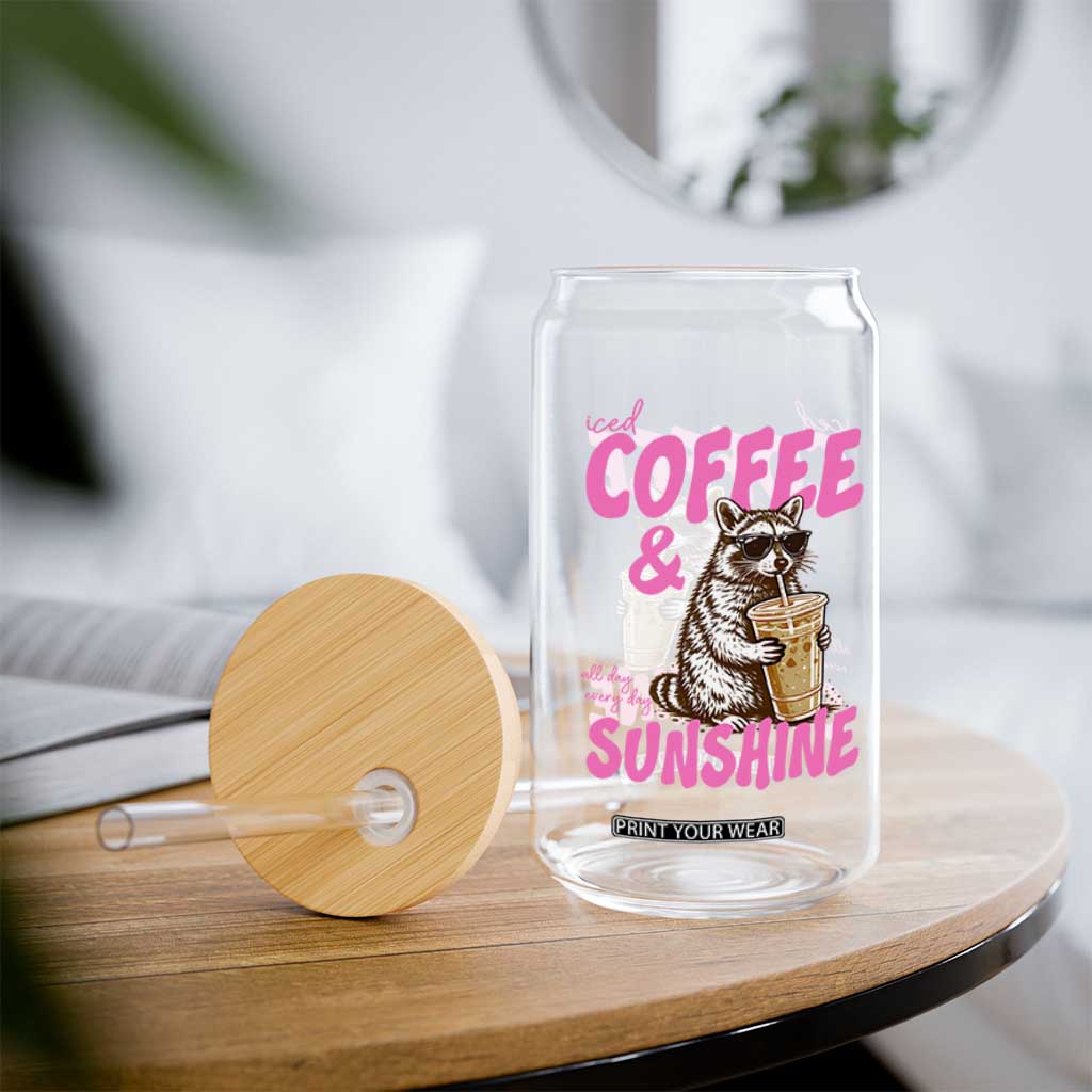 Iced Coffee and Sunshine Glass Can Funny Raccoon Summer Coffee Lover Gift TS14 Print Your Wear