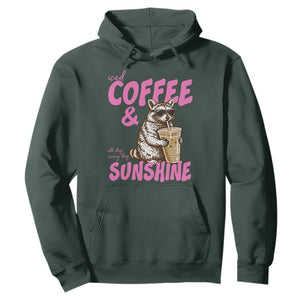 Iced Coffee and Sunshine Hoodie Funny Raccoon Summer Coffee Lover Gift TS14 Dark Forest Green Print Your Wear