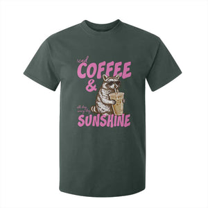 Iced Coffee and Sunshine T Shirt For Kid Funny Raccoon Summer Coffee Lover Gift TS14 Dark Forest Green Print Your Wear