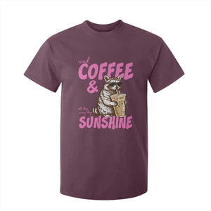 Iced Coffee and Sunshine T Shirt For Kid Funny Raccoon Summer Coffee Lover Gift TS14 Maroon Print Your Wear