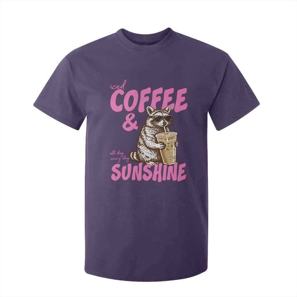 Iced Coffee and Sunshine T Shirt For Kid Funny Raccoon Summer Coffee Lover Gift TS14 Purple Print Your Wear