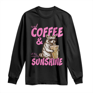 Iced Coffee and Sunshine Long Sleeve Shirt Funny Raccoon Summer Coffee Lover Gift TS14 Black Print Your Wear