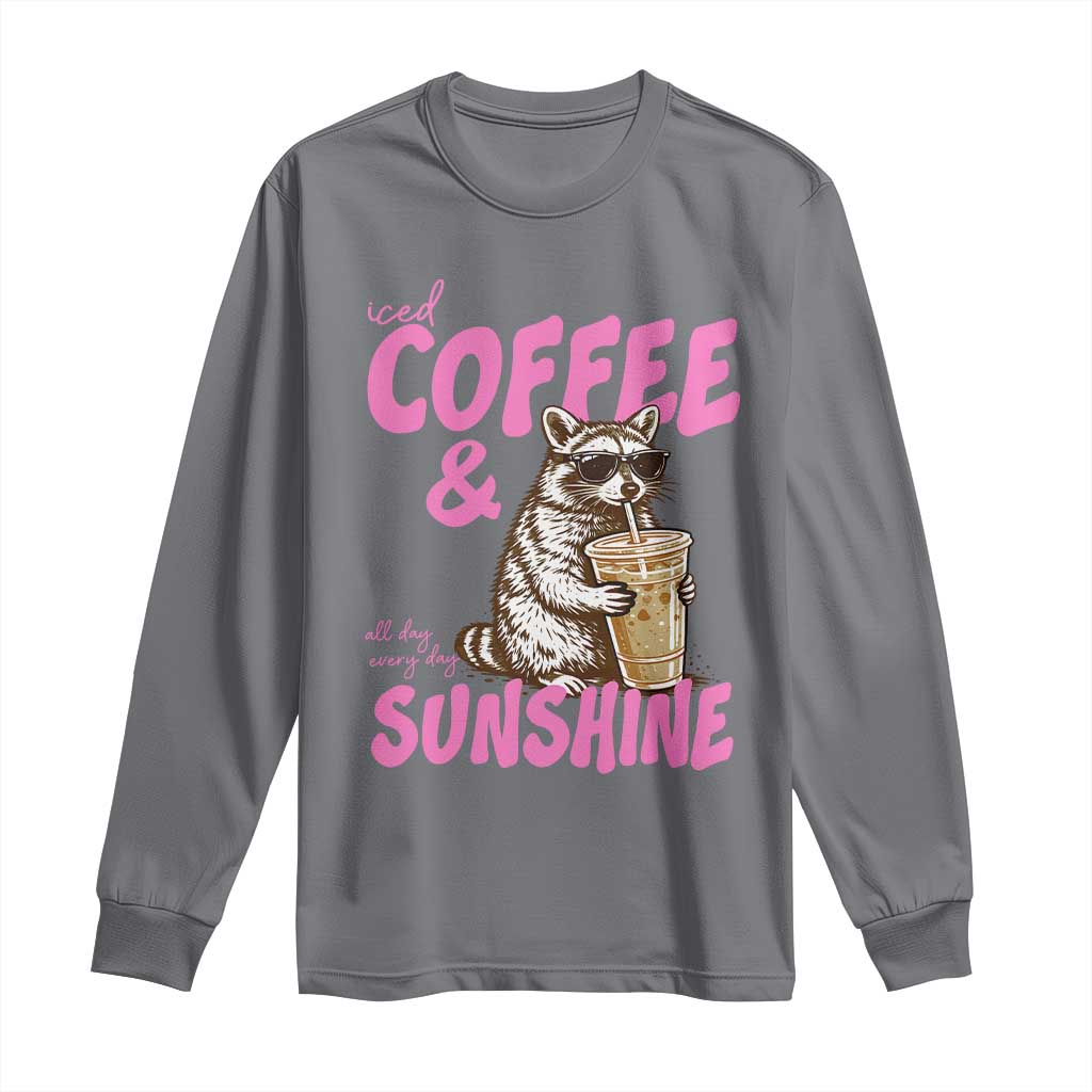 Iced Coffee and Sunshine Long Sleeve Shirt Funny Raccoon Summer Coffee Lover Gift TS14 Charcoal Print Your Wear