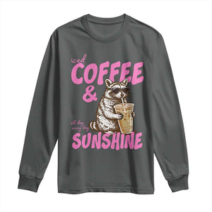 Iced Coffee and Sunshine Long Sleeve Shirt Funny Raccoon Summer Coffee Lover Gift TS14 Dark Heather Print Your Wear