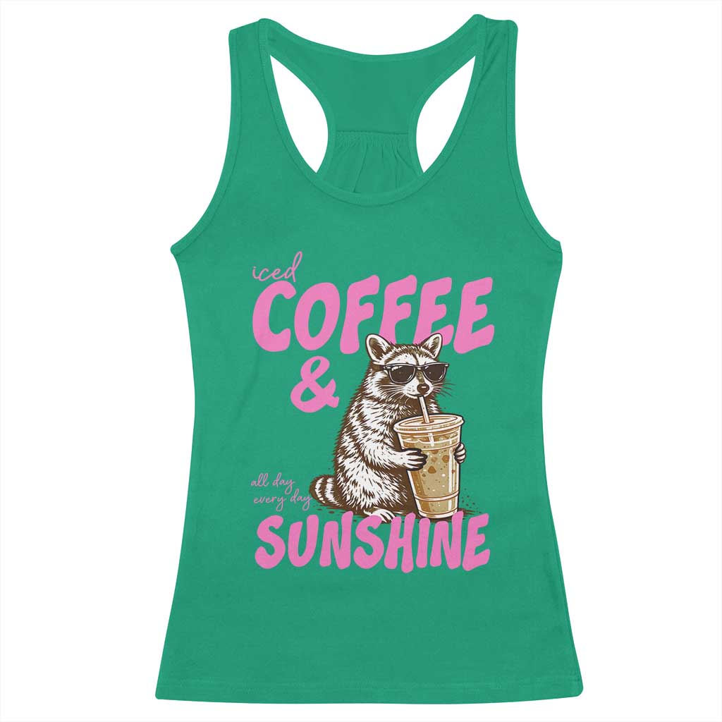 Iced Coffee and Sunshine Racerback Tank Top Funny Raccoon Summer Coffee Lover Gift TS14 Irish Green Print Your Wear